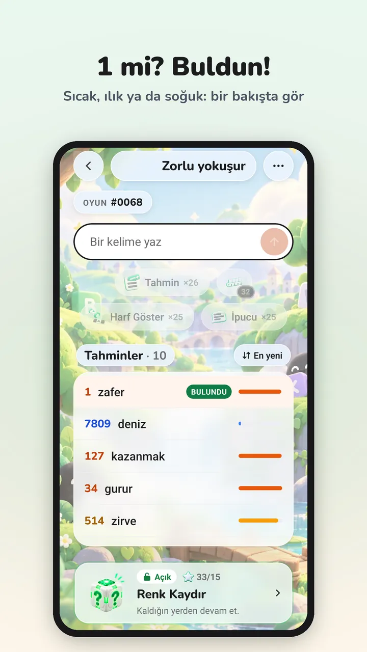 1: gizli kelime bulundu