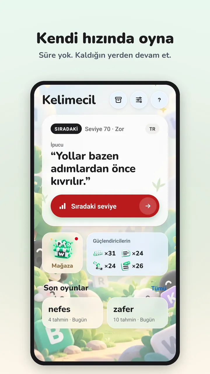 Sıradaki seviyeyle ana ekran